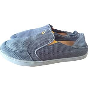 OluKai Nohea Mesh Shoes Men 9 Dark Gray Orange Slip On 10188-4242